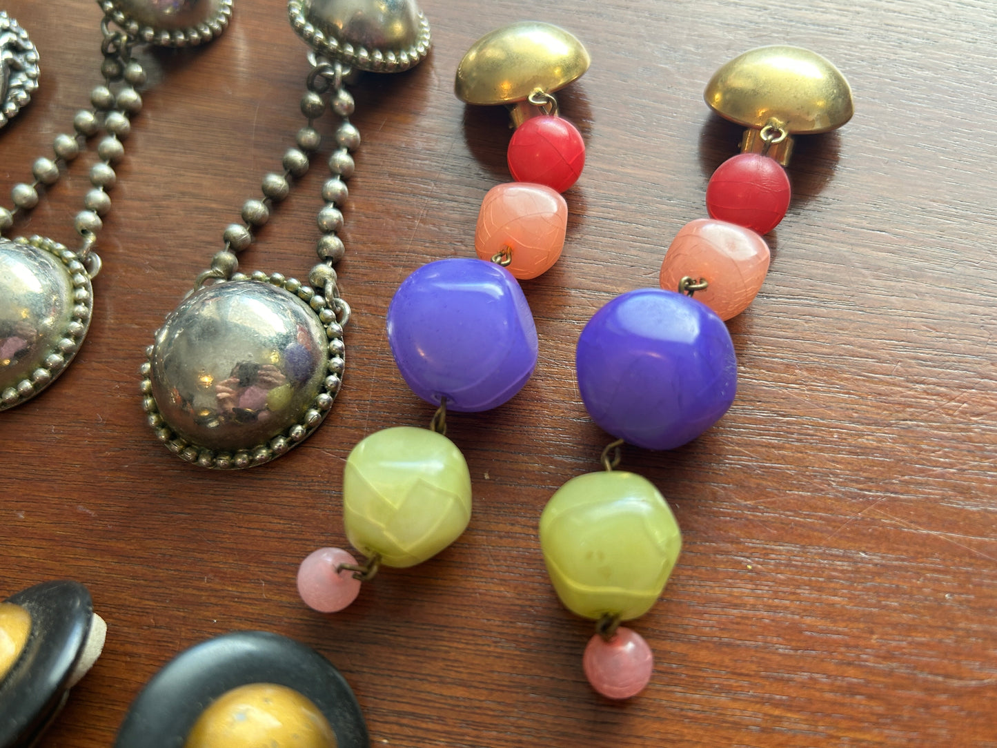 Vintage Clip On Earring Lot Doorknocker Silver Gold Boho Cabochon Wood Bead