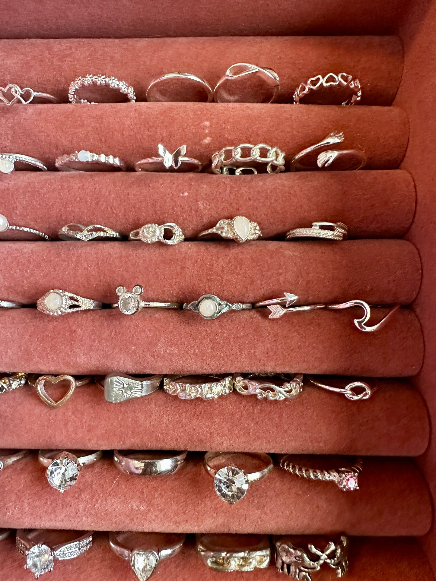 Over 40 Vintage Now Silver Tone Costume Fashion Ring Lot Cocktail Rhinestone