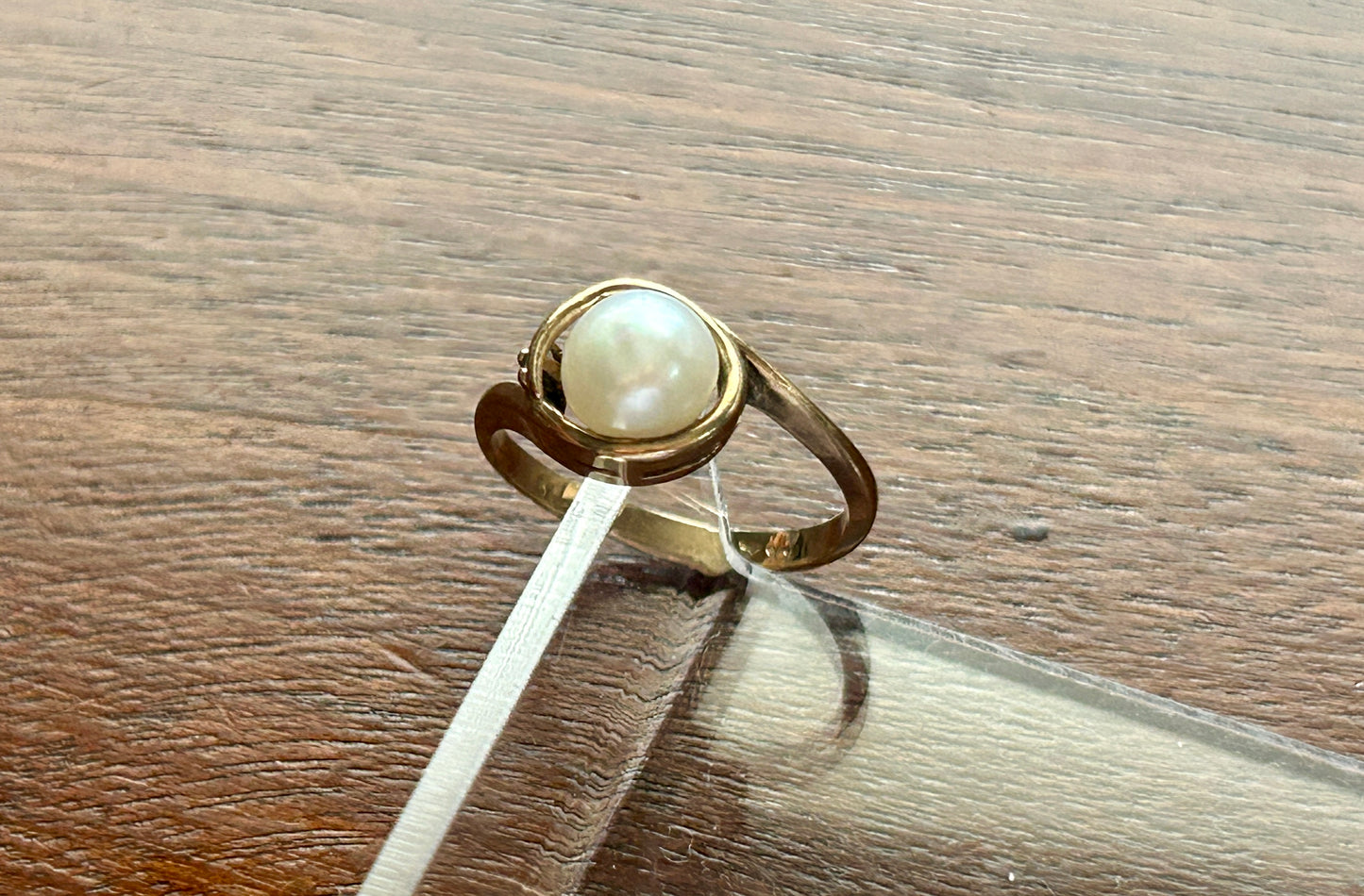 Vintage 10k Yellow Gold 6.5mm Pearl Diamond Accent Ring Sz 6