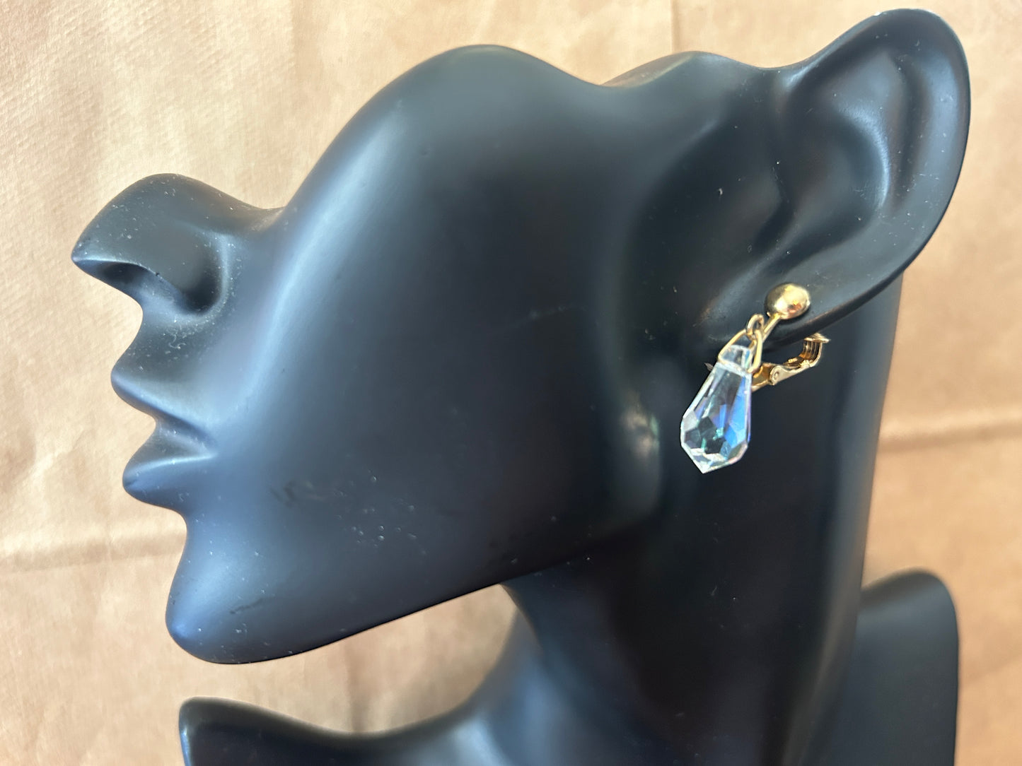 Sarah Coventry Gold Tone Drop Dangly AB Aurora Borealis Clip on Earrings