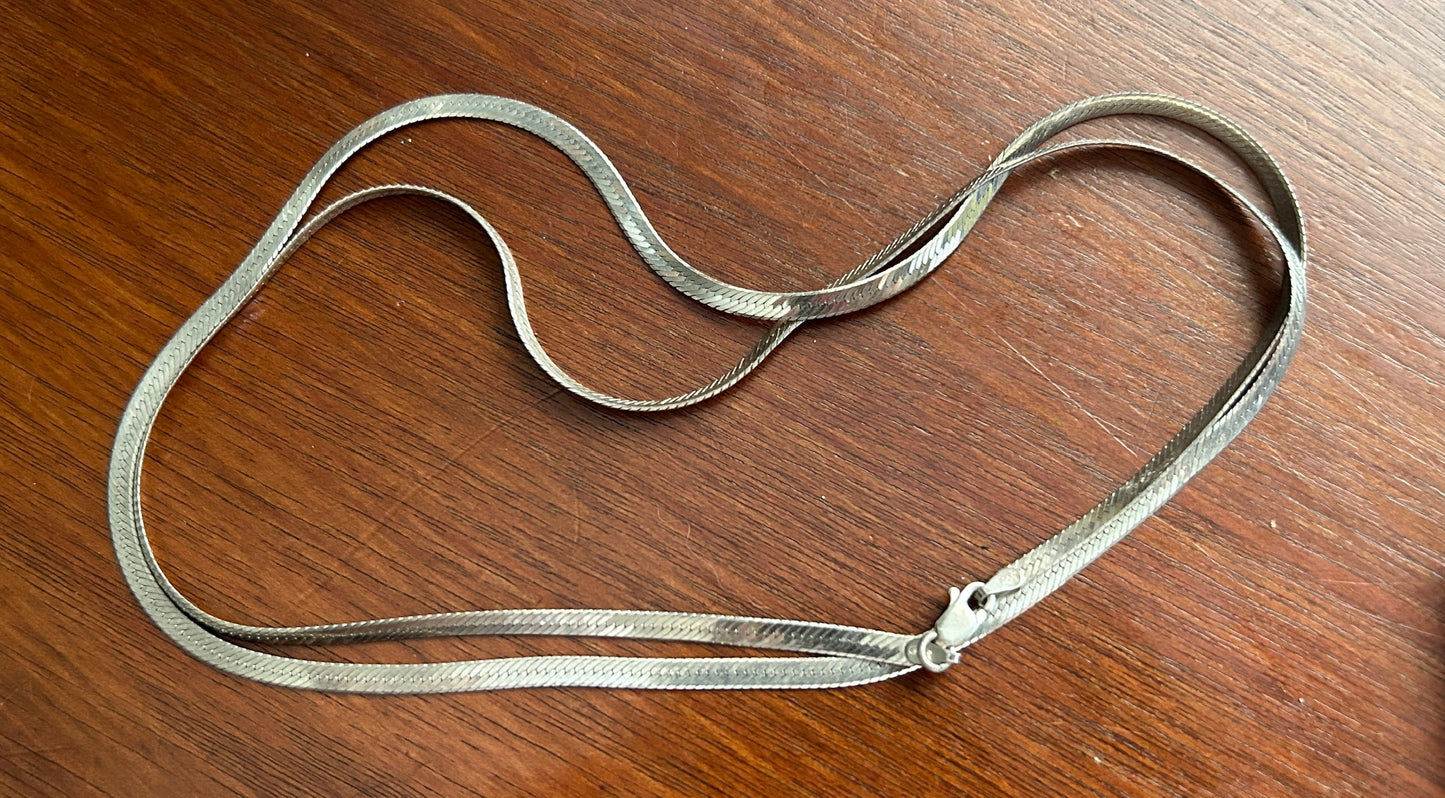 Sterling Silver 925 30.25" Long Herringbone Chain Necklace 3mm Wide