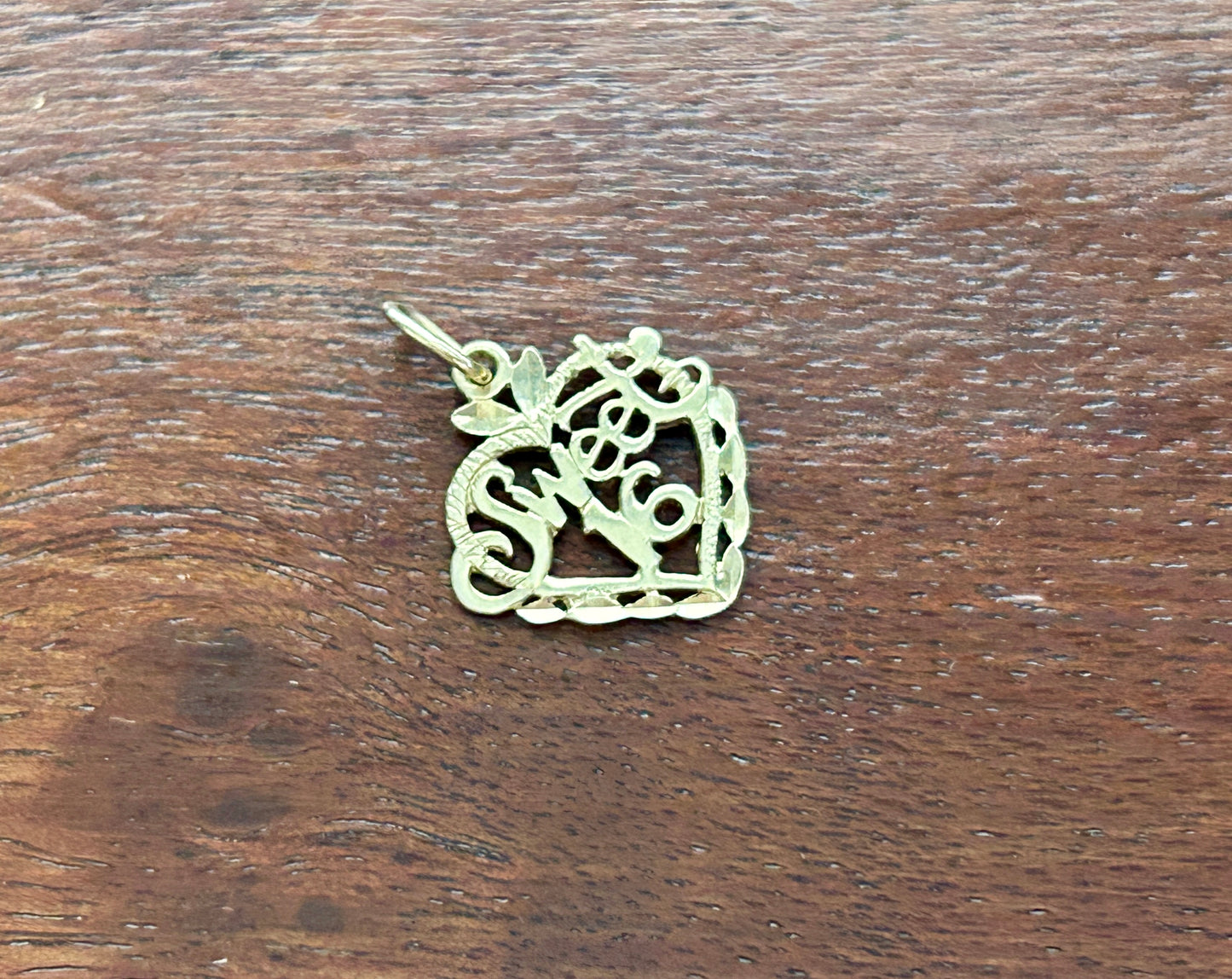 Vintage 14k Yellow Gold Sweet Sixteen 16 Heart Shaped Filigree Pendant Charm