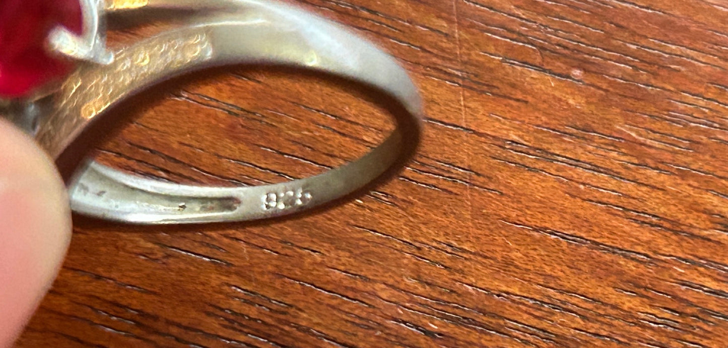 Sterling Silver 925 CZ Red Heart Bypass Style Ring Sz 6
