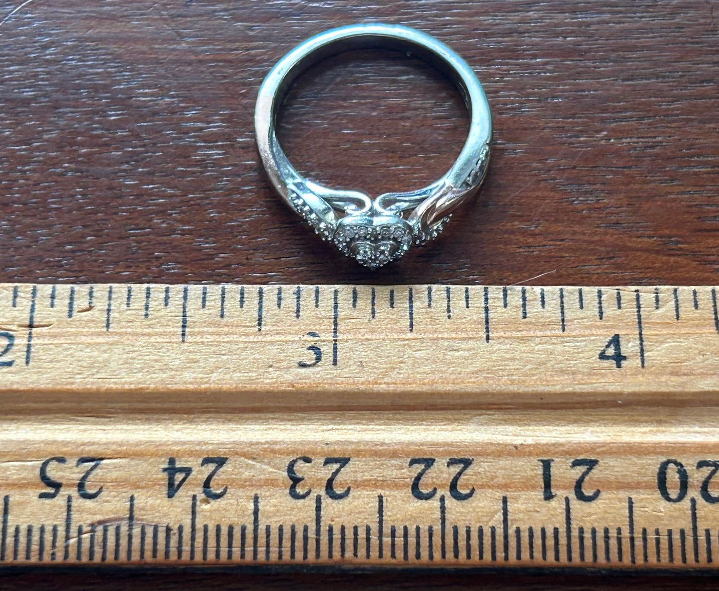 Sterling Silver 925 Gold Pave Diamond Heart Ring Sz 7
