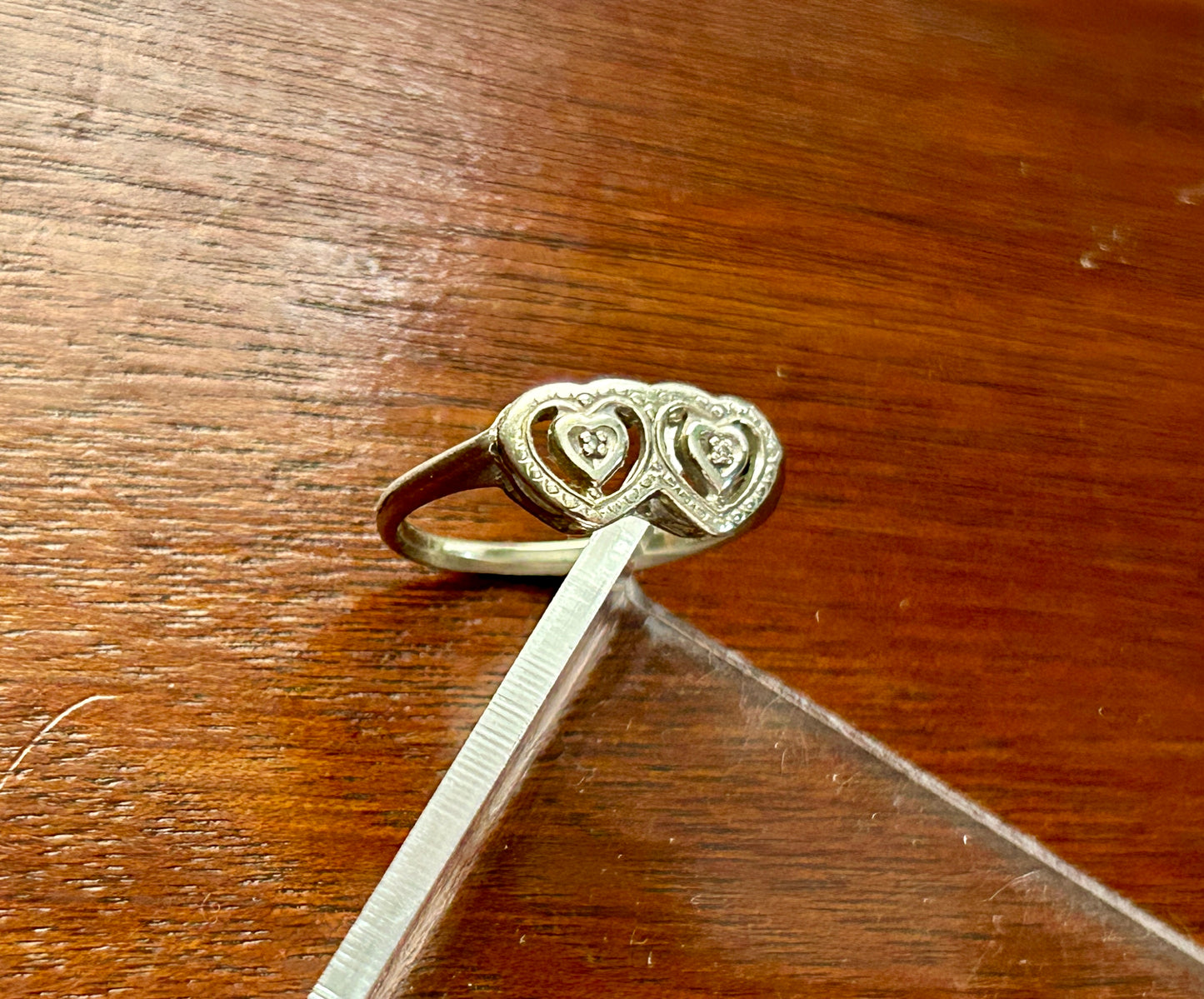 10k White Gold Diamond Accent Double Heart Ring Sz 6