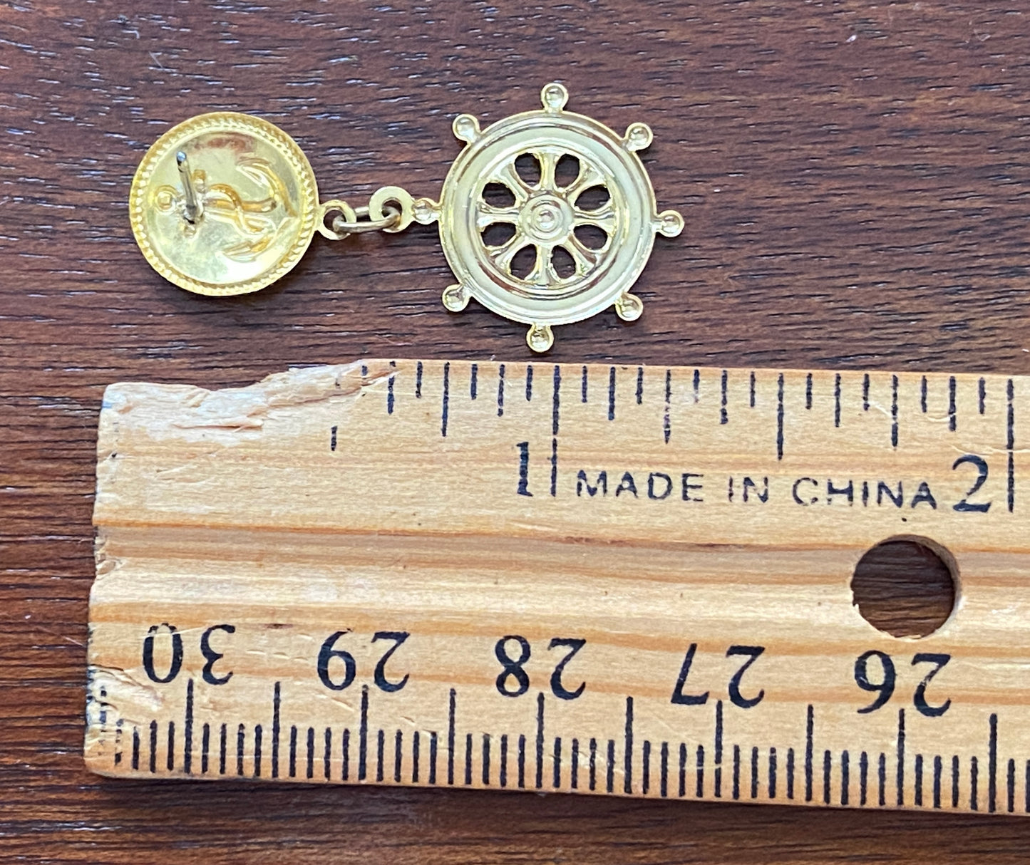 Vintage Coronet Nautical Ship Wheel Boat Gold Tone Enamel Pierced Earrings