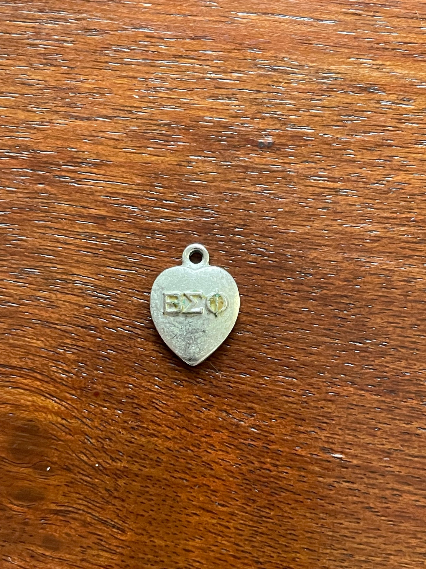 1970 Silver Tone Heart Shaped Charm Sorority Fraternity Beta Sigma Phi