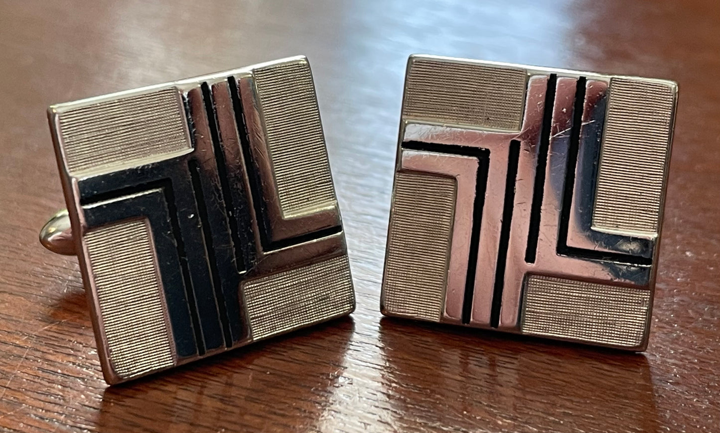 Vintage Swank MCM Midcentury Silver Two Tone Cufflinks
