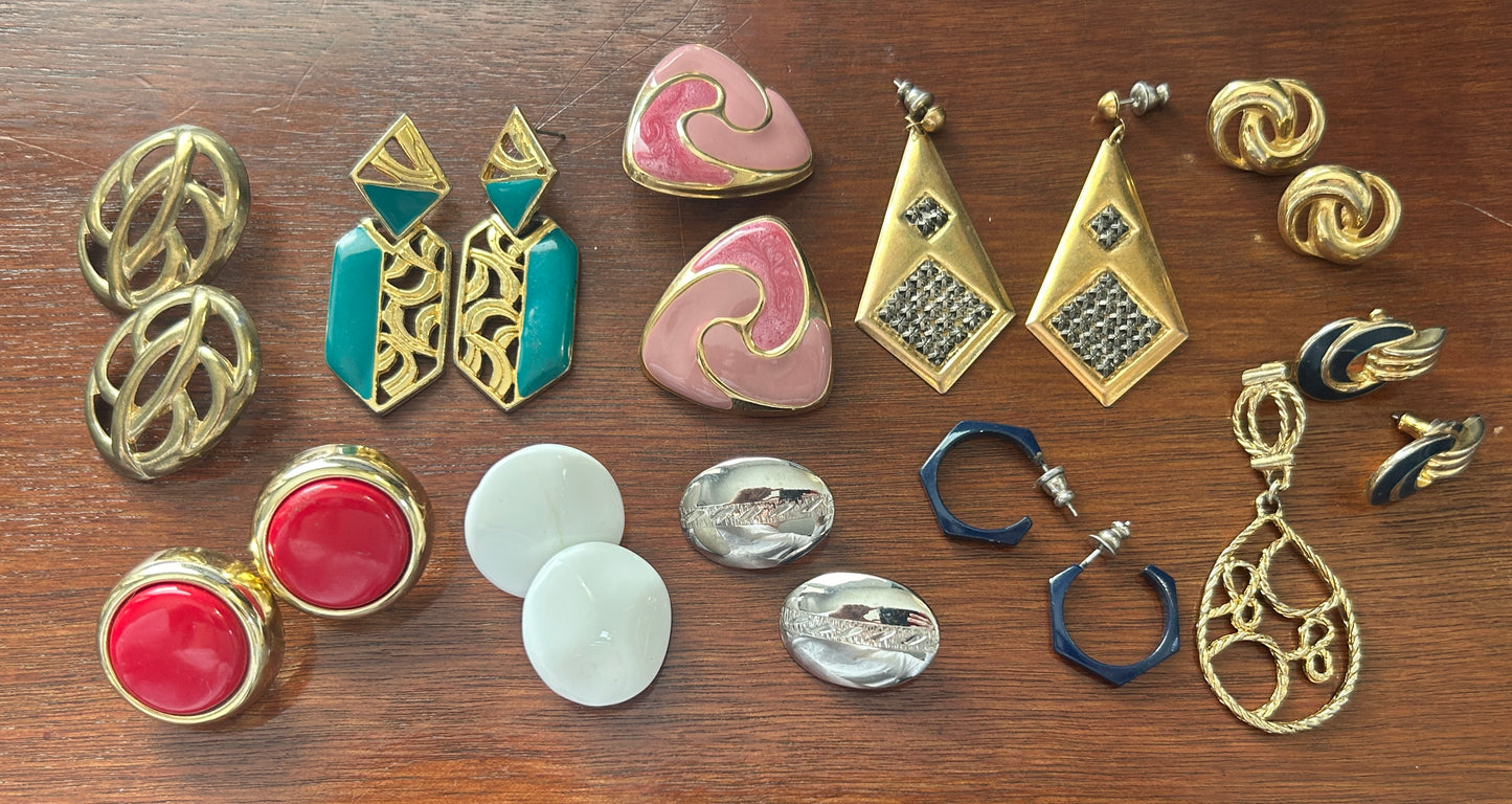 Vintage 80's Pierced Earrings Earring Lot Glass Enamel Doorknockers Cabochon