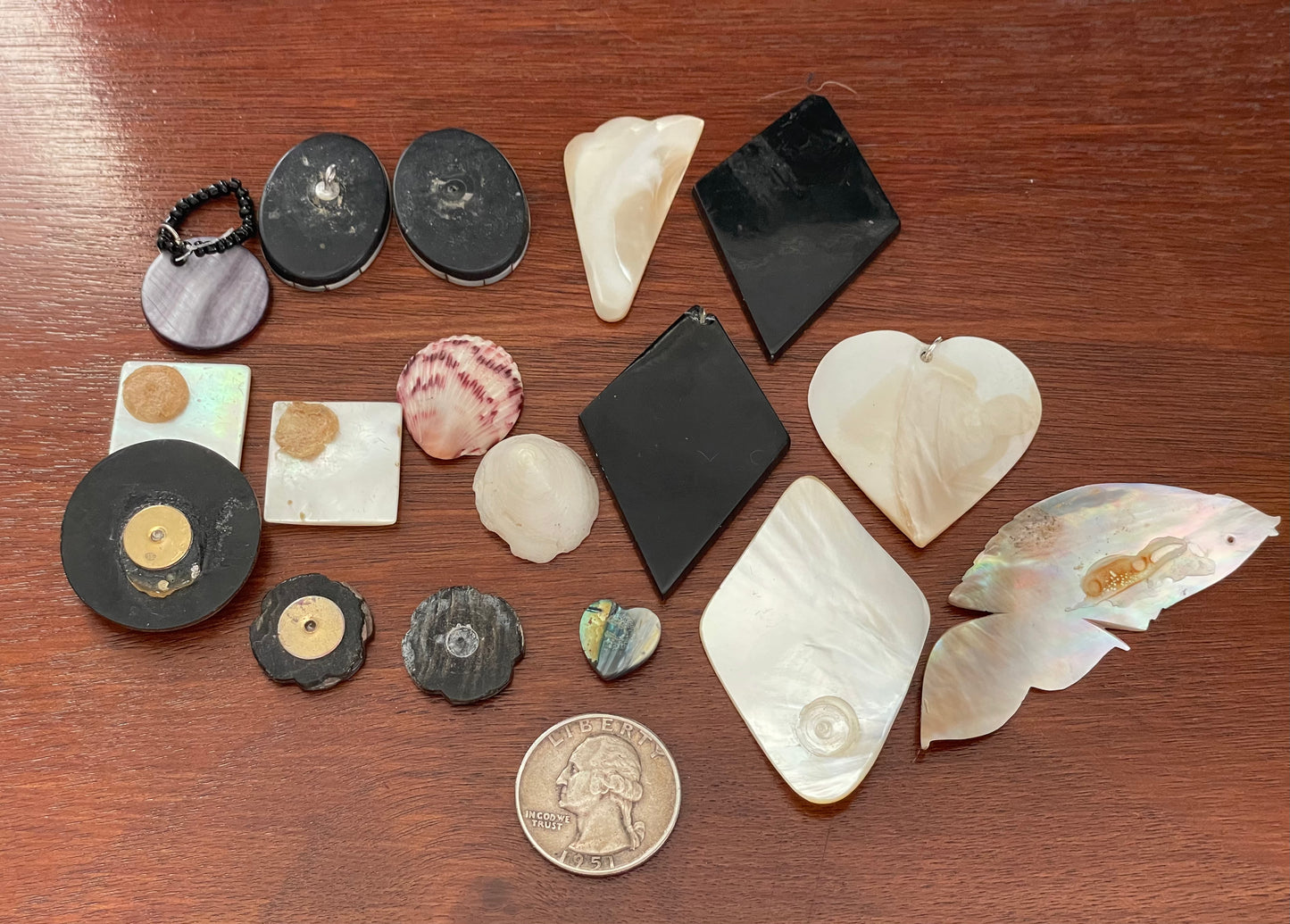 Vintage Antique Carved Shell Pearl Abalone Jewelry Finding Lot