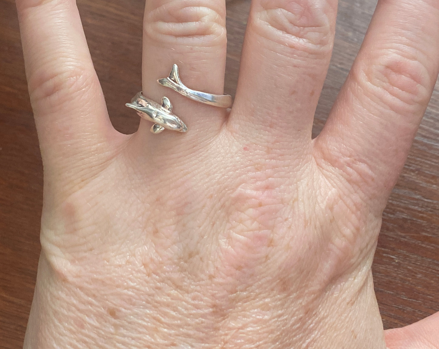 Sterling Silver 925 Dolphin Bypass Wrap Ring Sz 9