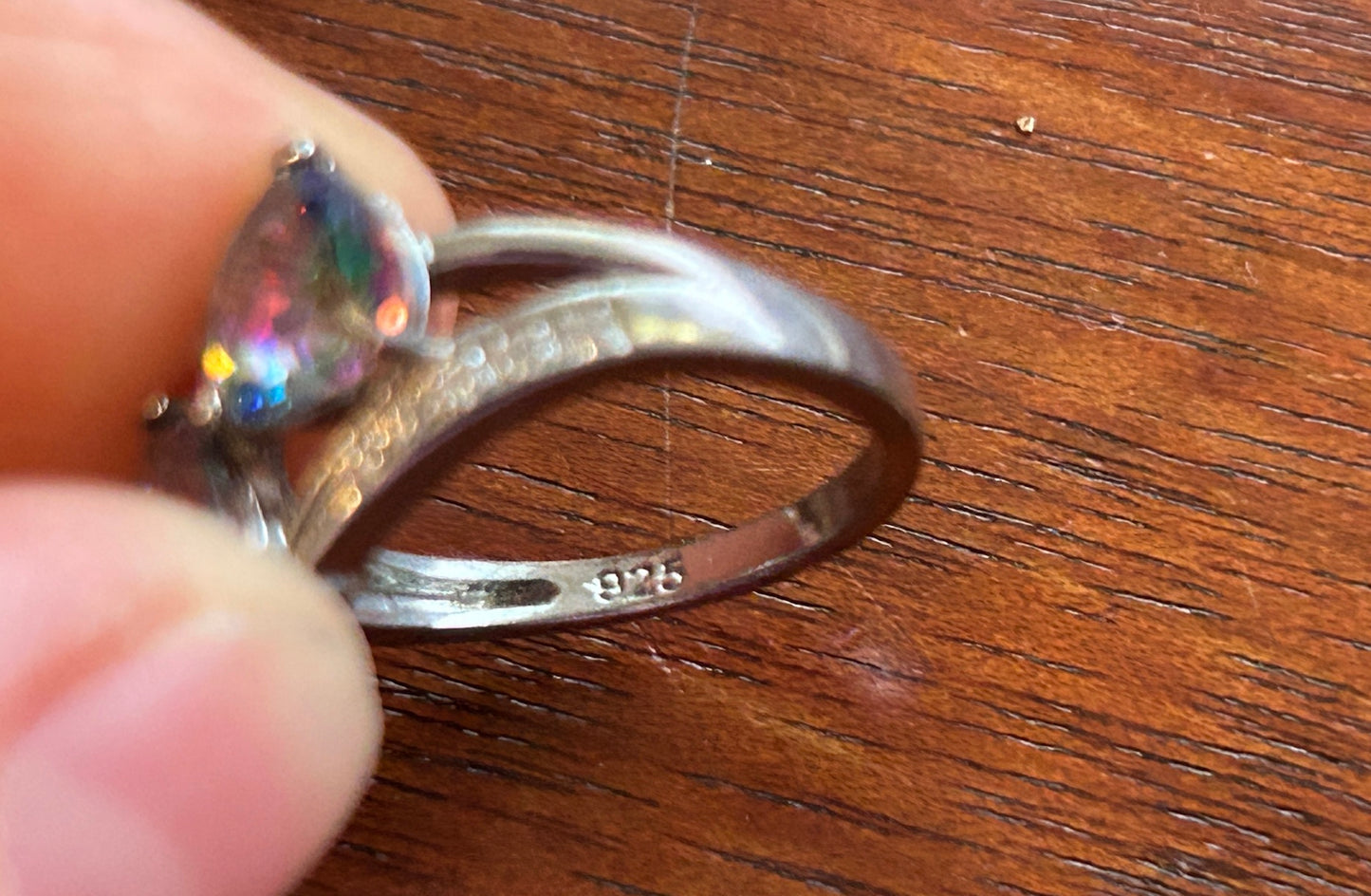 Sterling Silver 925 Mystic Topaz Heart Stone Bypass Style Ring Sz 6