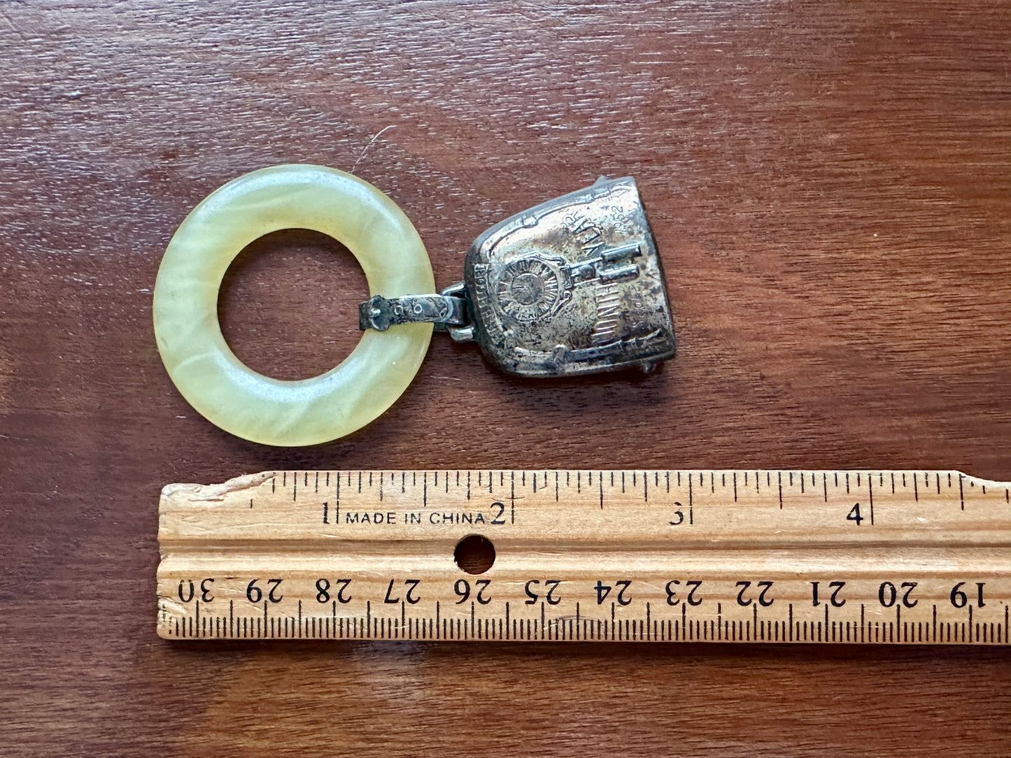 Vintage 1950's Silver Tone Personalized Baby Rattle Toy Chewing Ring