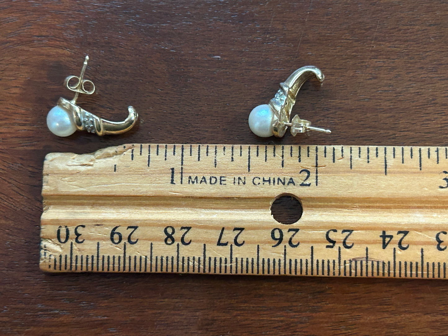 14k Yellow Gold 6mm Pearl Diamond Accent Earrings