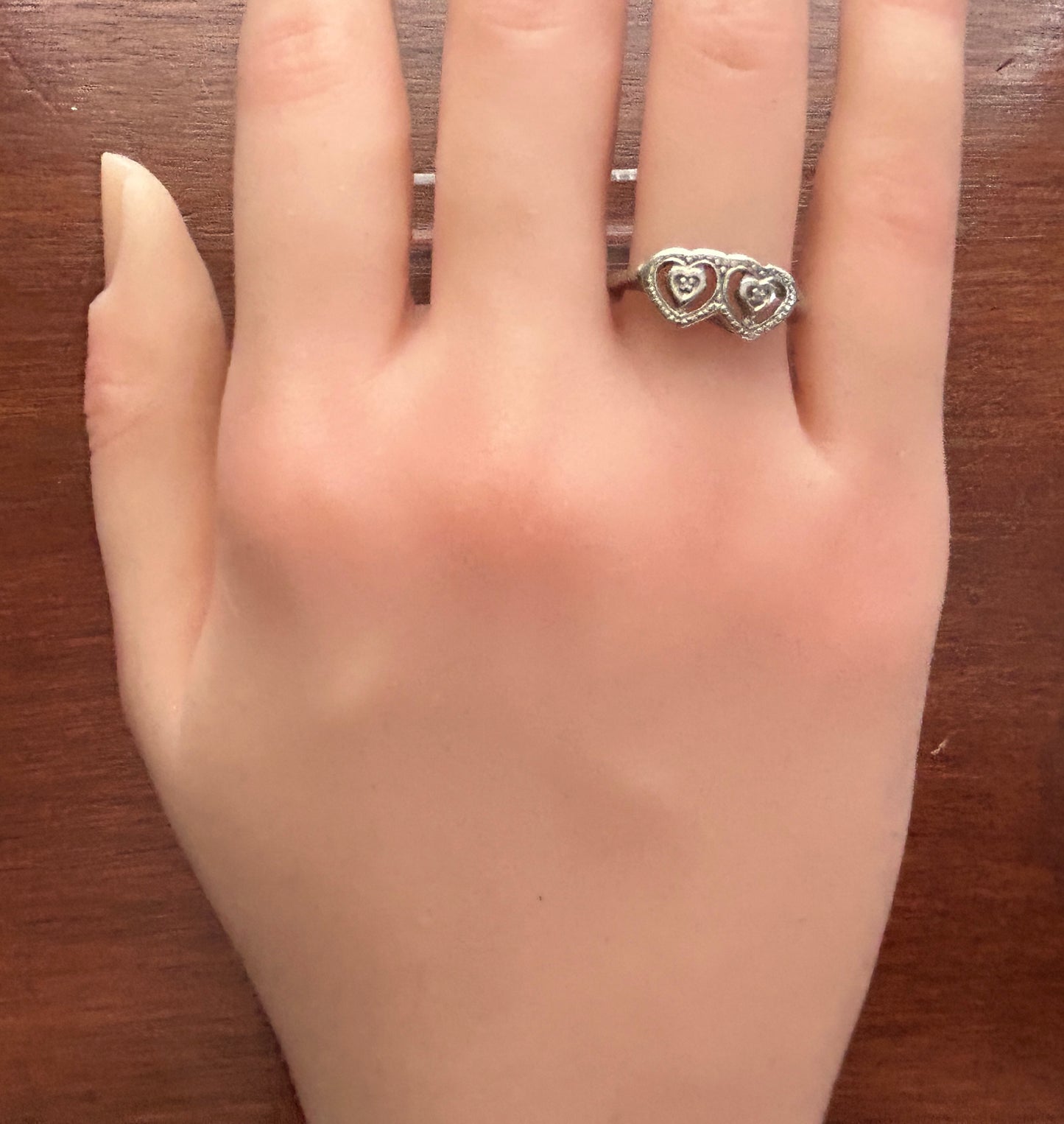 10k White Gold Diamond Accent Double Heart Ring Sz 6