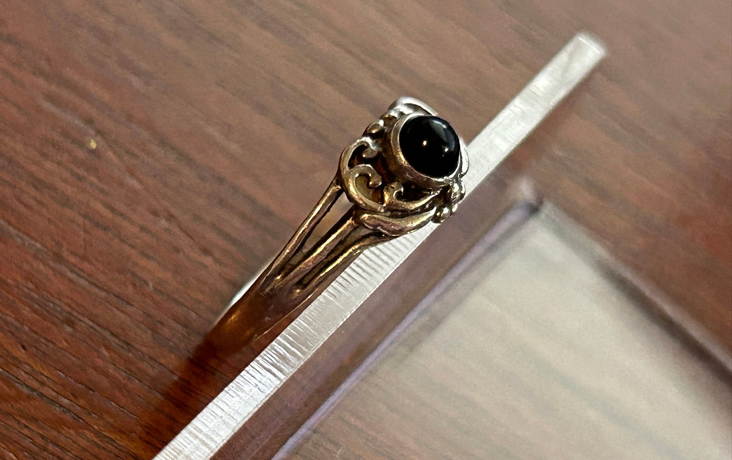 Dainty Sterling Silver 925 Onyx Cabochon Ring Sz 6.75