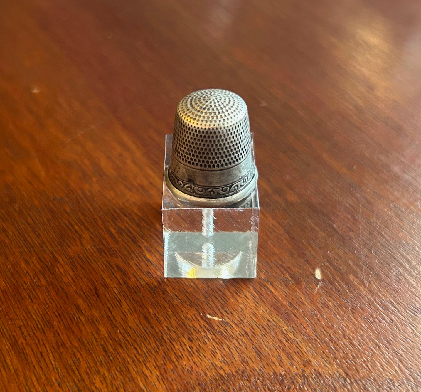 Vintage Antique SC Signed Sterling Silver 925 Sz 10 Thimble Scroll Pattern