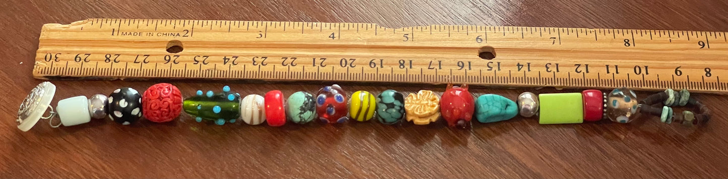 Art Glass Bead Button Multicolor Bracelet