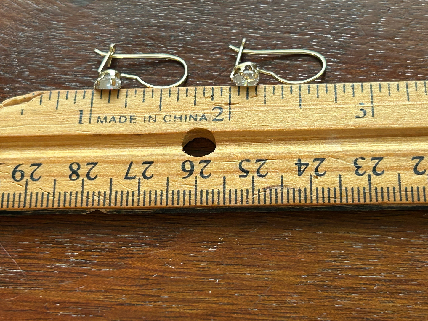 14k Yellow Gold Drop Dangly CZ Heart French Hook Earrings