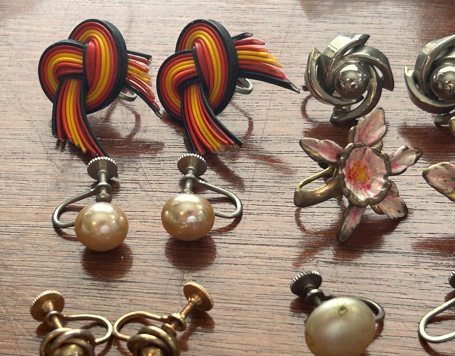 Vintage Screwback Earrings Earring Lot Enamel Silver Gold Tone Faux Pearl