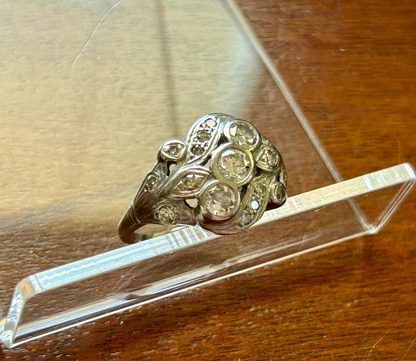 Antique Art Deco Palladium 14k White Gold Bezel Set .50ctw Diamond Ring Sz 6.5