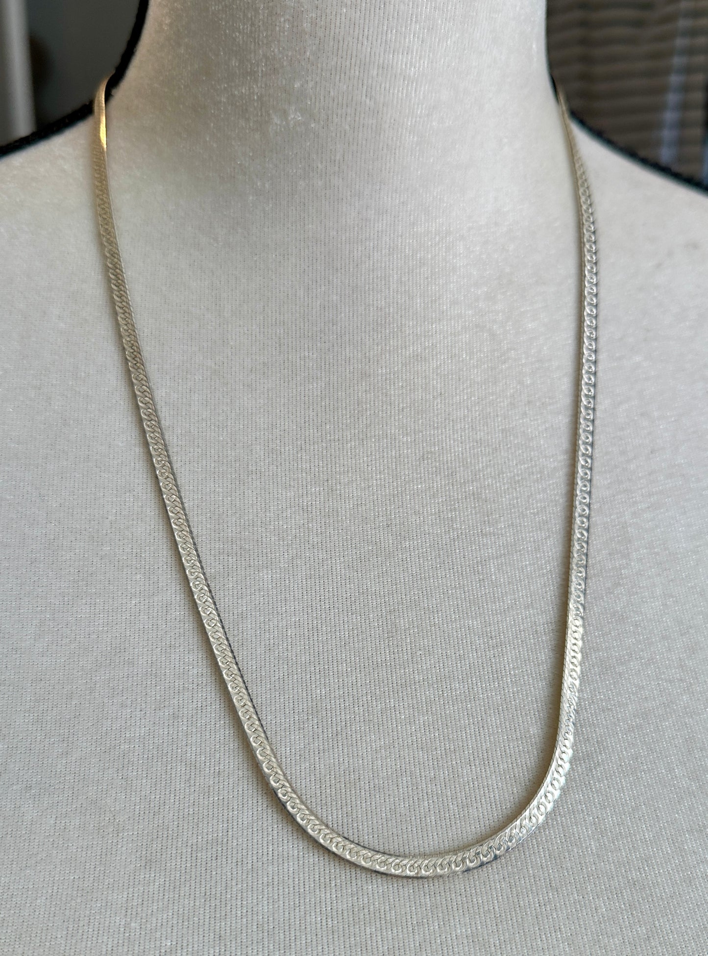 Sterling Silver 925 Flat Herringbone Necklace 24.25" Long x 4mm Wide Reversible
