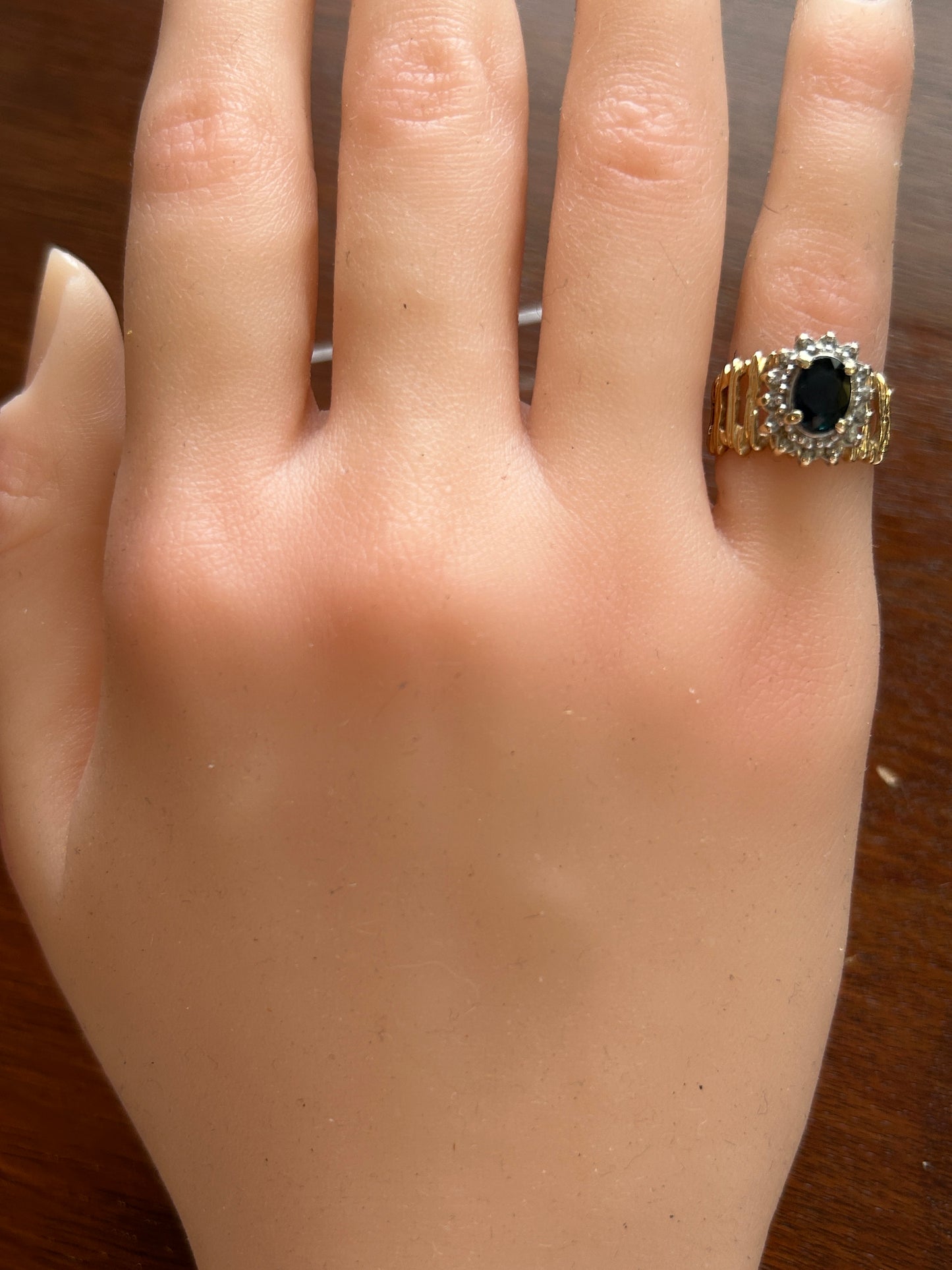 10k Yellow Gold Sapphire Diamond Wide Ring Sz 4.25
