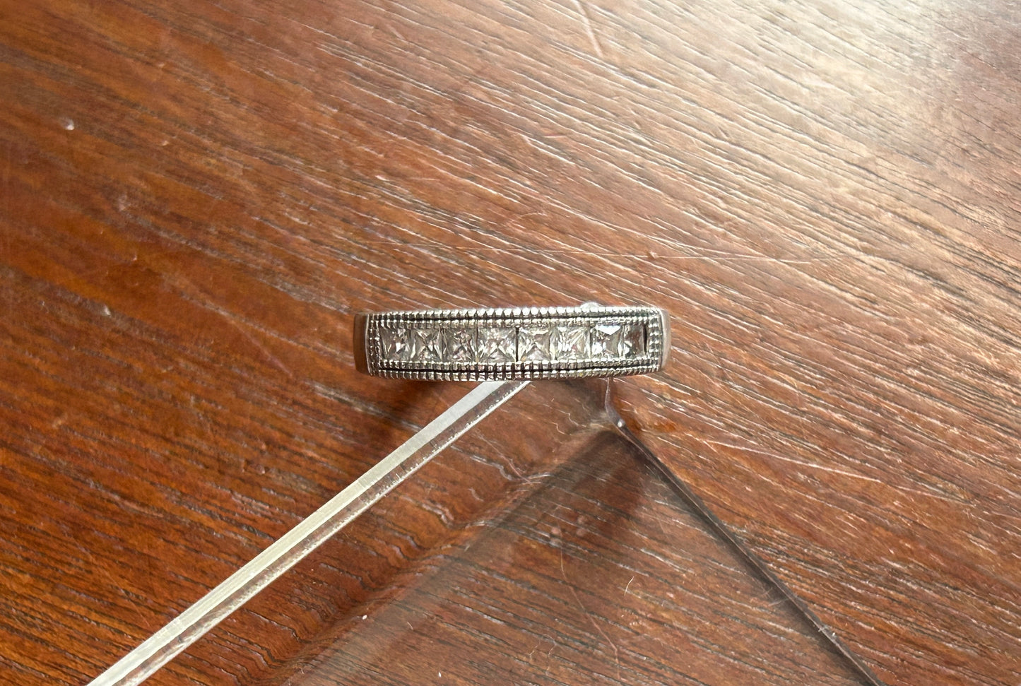 Sterling Silver 925 French Cut Rhinestone Band Ring Sz 9