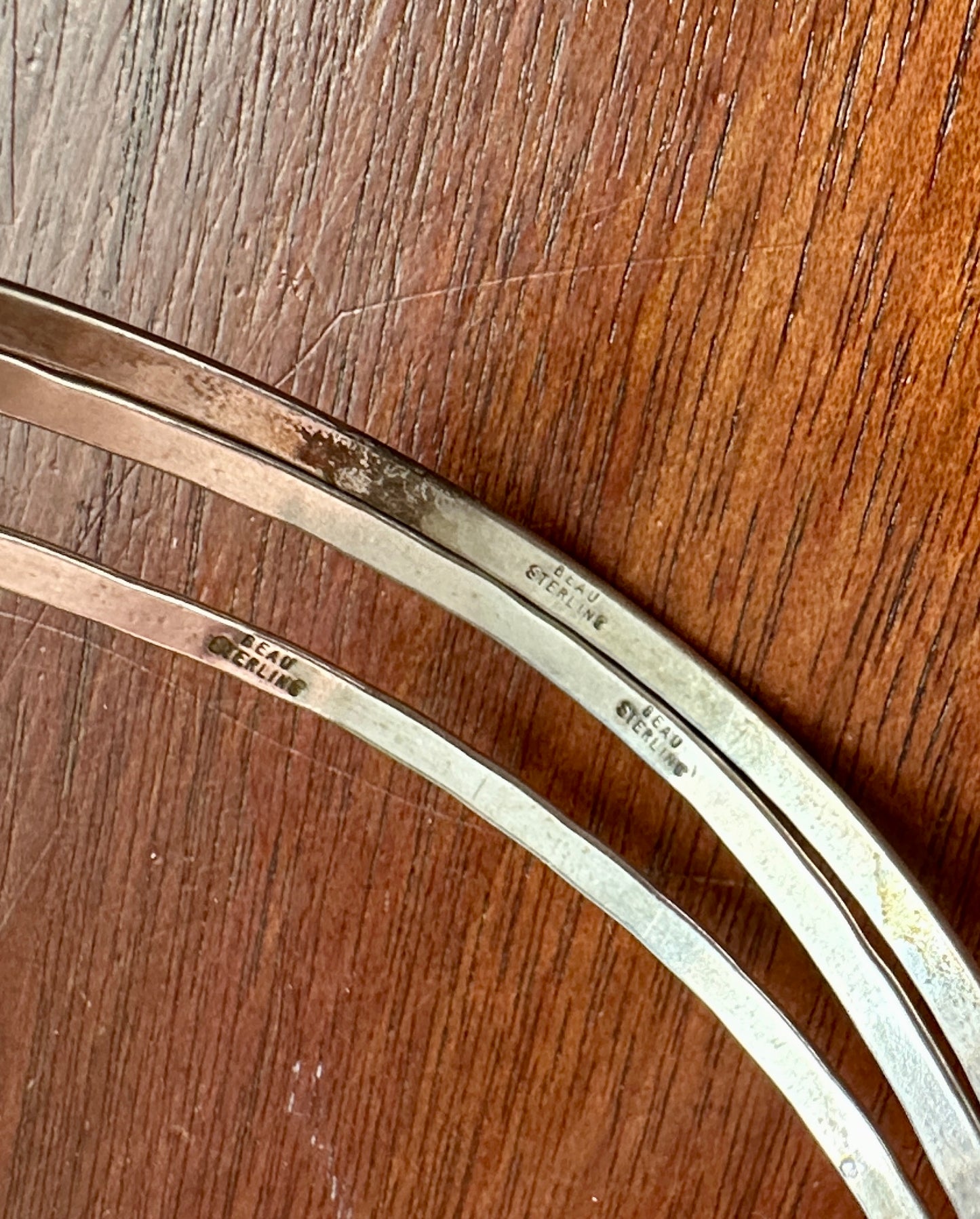 Set of 3 Vintage Signed Beau Sterling Silver 925 Patterened Bangle Bracelet Lot