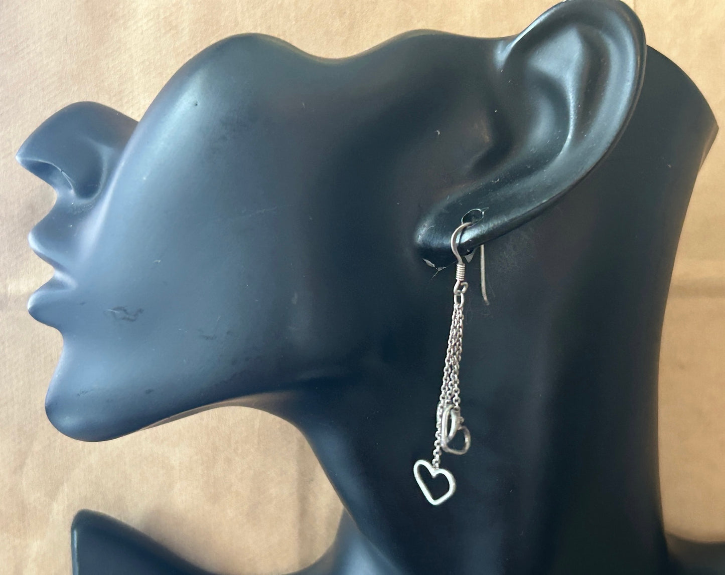 Sterling Silver 925 Dangly French Wire Cut Out Hearts Pierced Earrings
