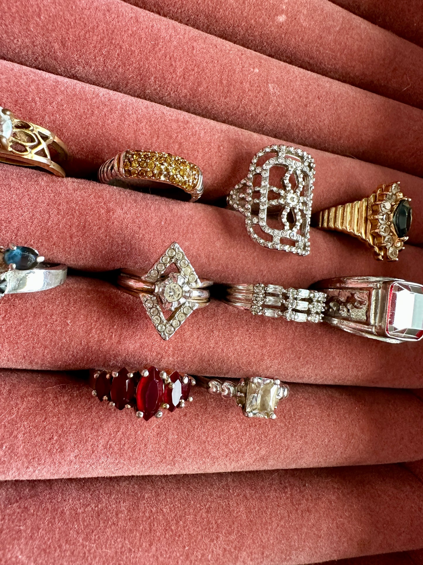 Vintage Cocktail Fashion Ring Lot Rhinestone Gold Plate Avon Silver Tone