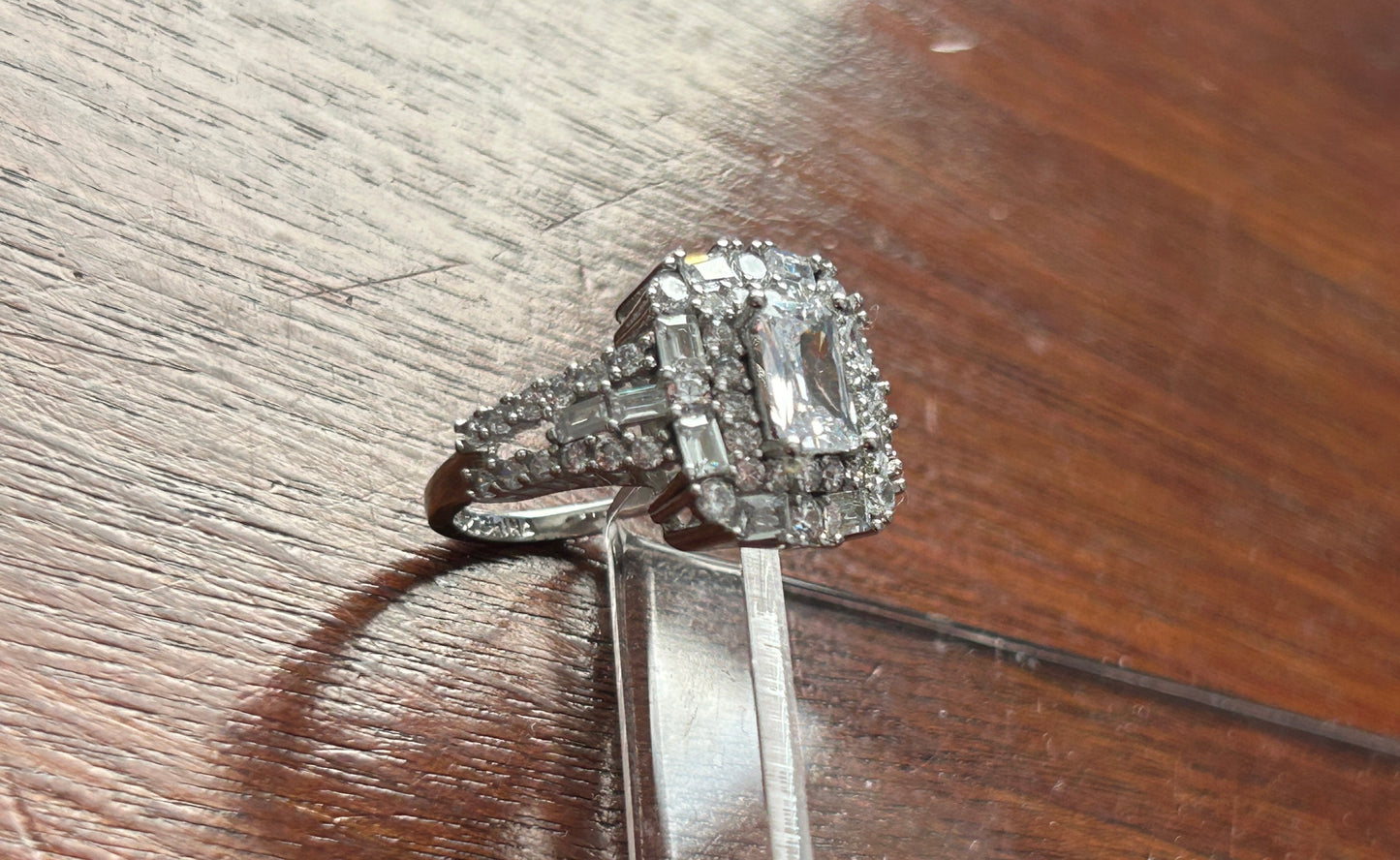 Sterling Silver 925 Emerald Baguette Round Cut CZ Ring Sz 6.75