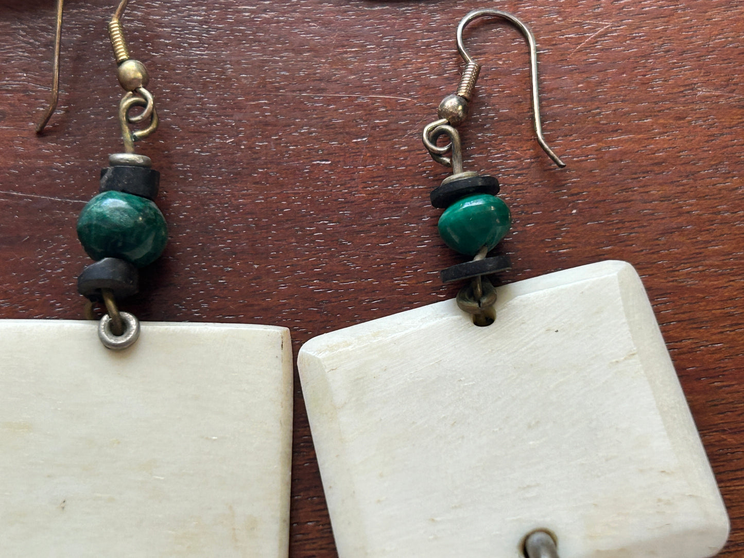 Vintage to Now Boho Artist Pierced Earrings Wood Glazed Beads Shell Malachite