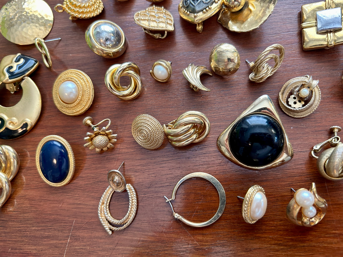 Vintage 80's Mogul Gold Black SINGLE Earring Earrings Lot Cabochon Doorknocker