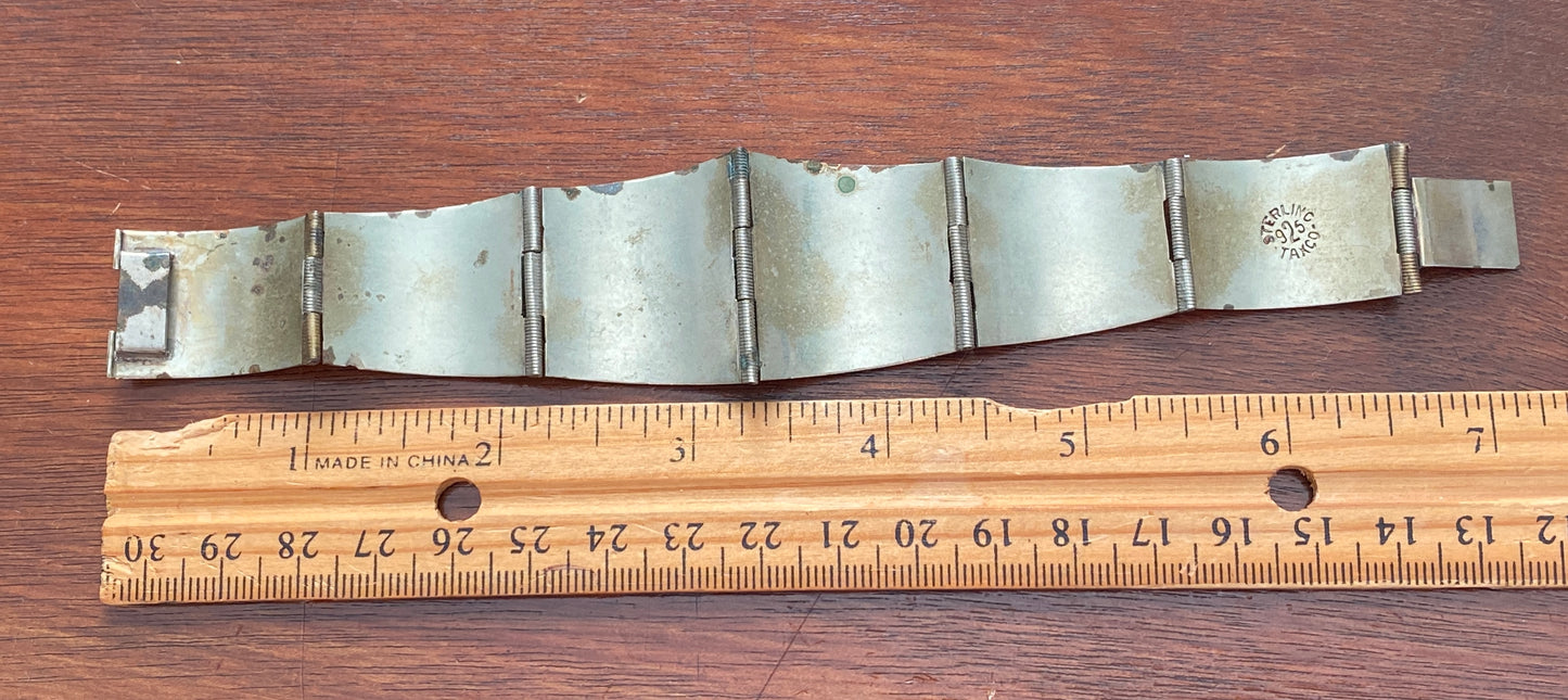 Vintage Taxco Sterling Silver 925 Brass Aztec Panel Bracelet