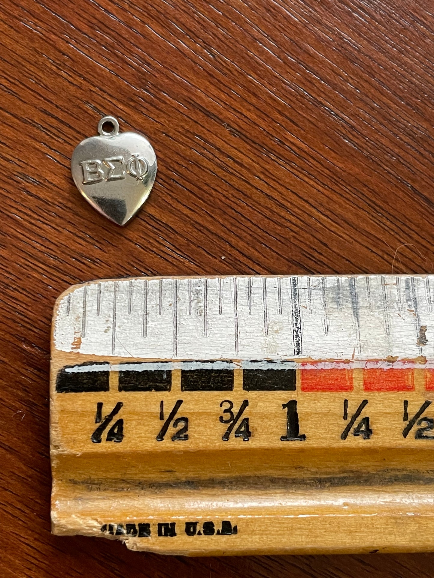 1976 Beta Sigma Phi Silver Tone Heart Charm Fraternity Sorority