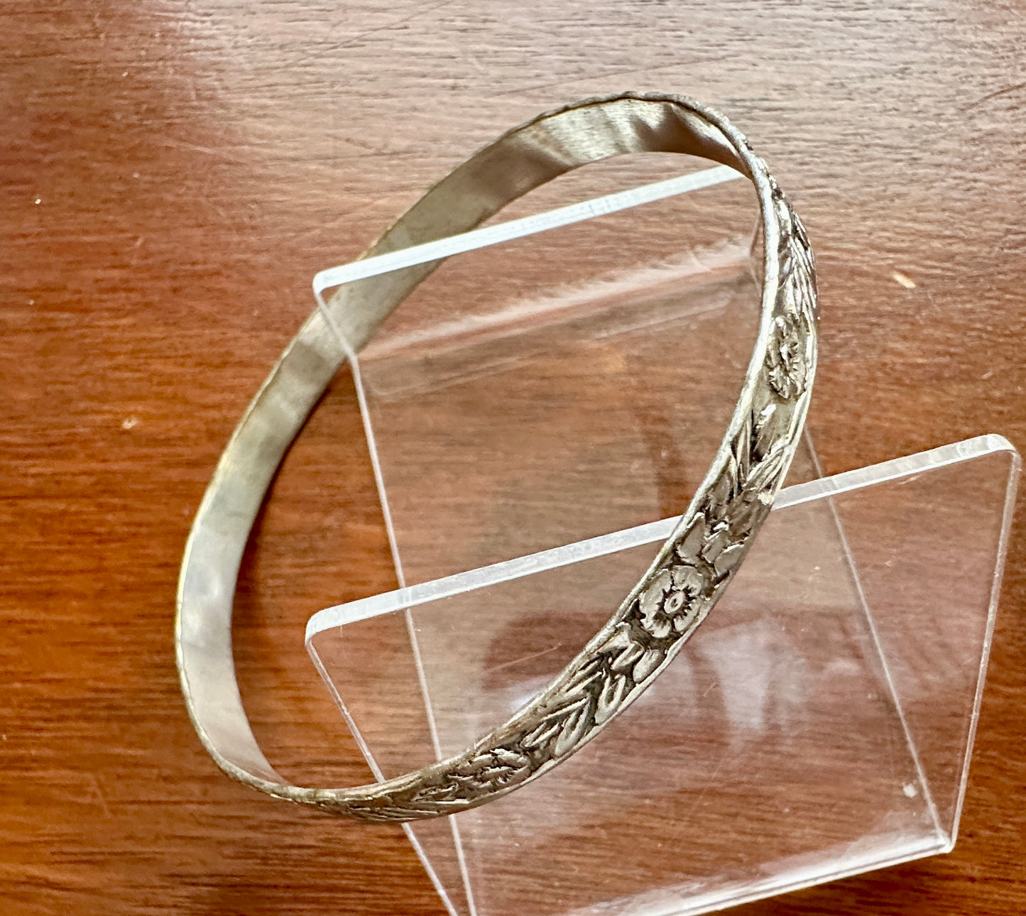 Vintage Sterling Silver 925 Signed Taxco Floral Pattern Bangle Bracelet