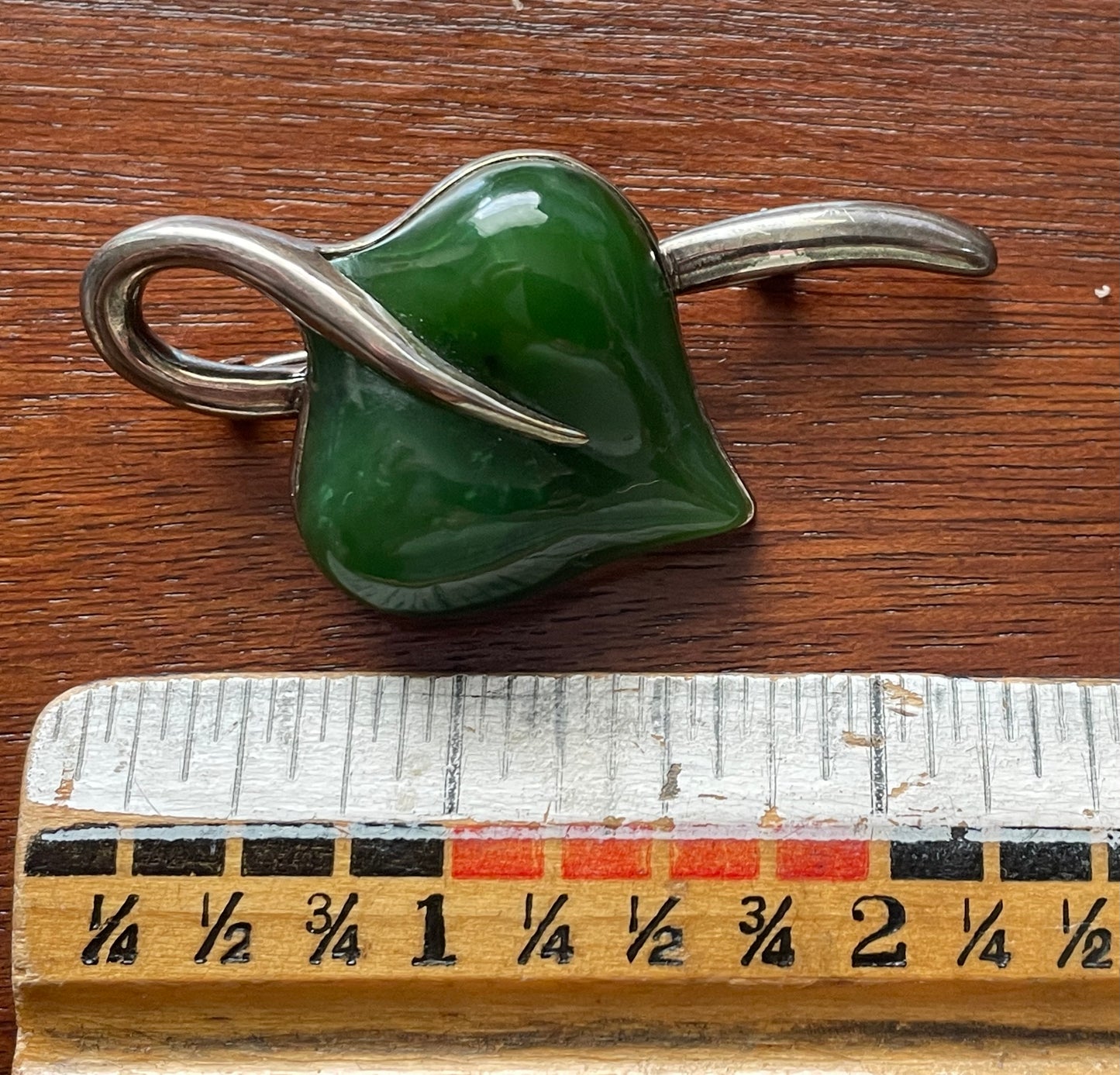 Vintage Angela Cummings Sterling Silver 925 Jade Aventurine Leaf Pendant Brooch