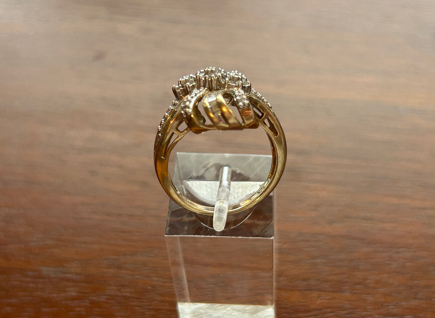 10k Yellow Gold Baguette Round .44ctw Diamond Ribbon Bow Ring Sz 7
