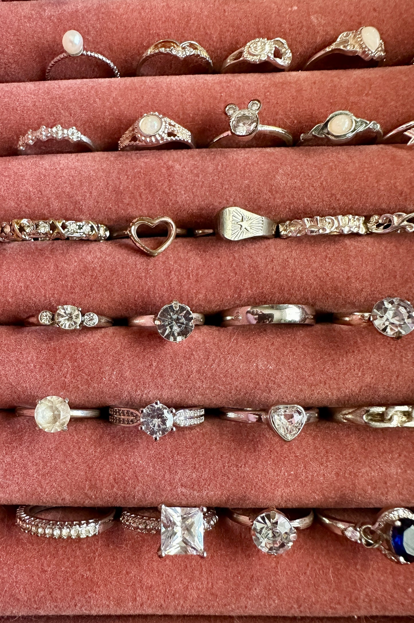 Over 40 Vintage Now Silver Tone Costume Fashion Ring Lot Cocktail Rhinestone