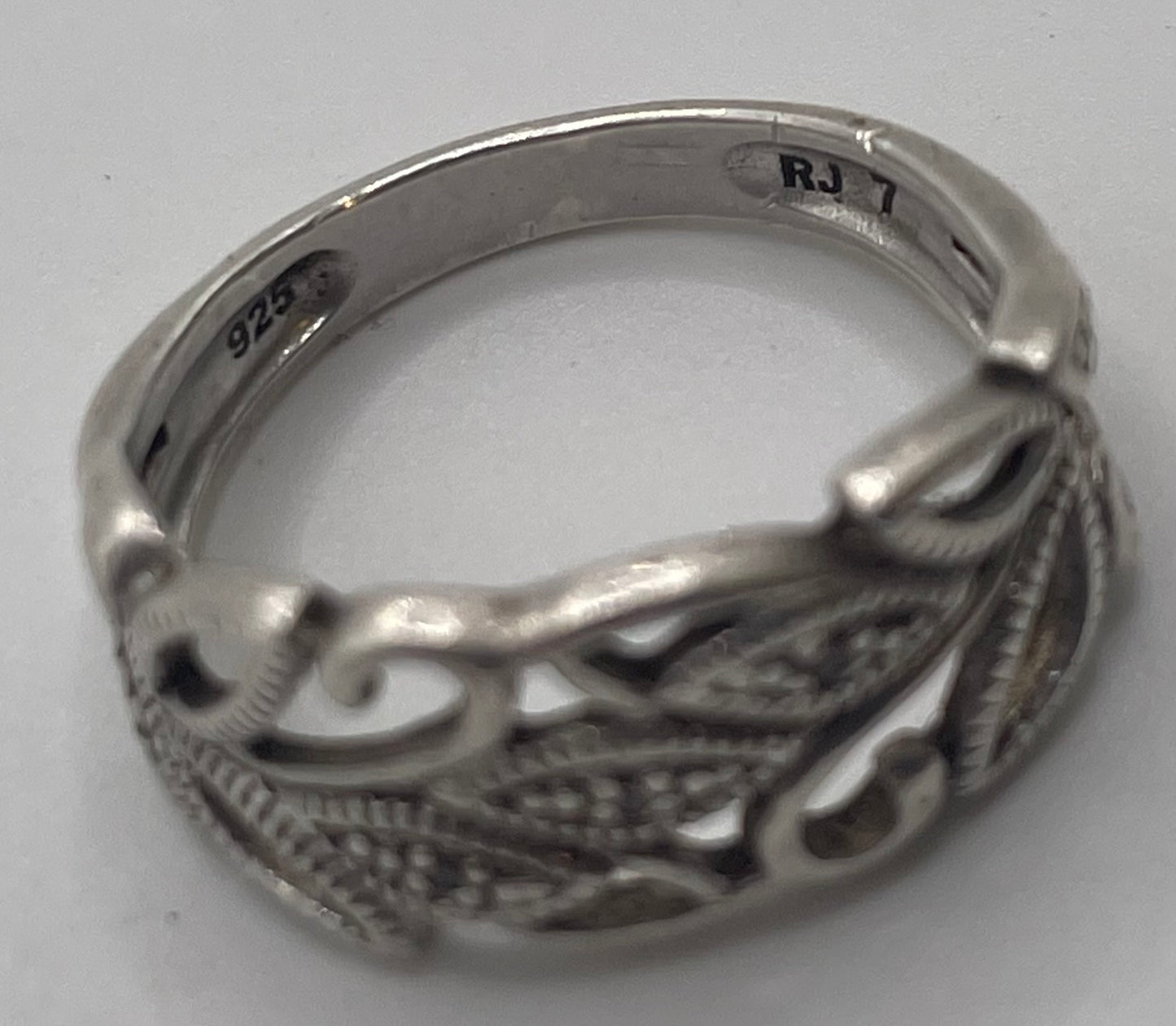 Vintage Sterling Silver 925 Diamond Accent Floral Openwork Wide Ring Sz 7