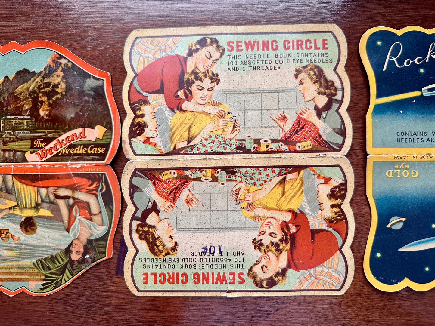 Vintage Lot 4 Sewing Advertising Needle Cases Gold Eye Sewing Circle Rustproof