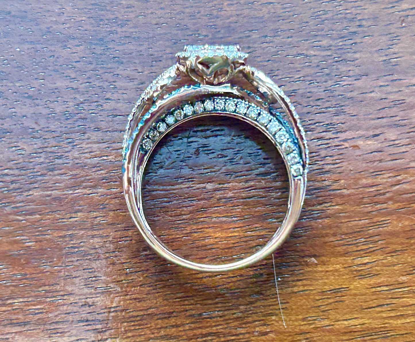 14k Rose Gold Blue Champagne White Diamond Scroll Design Pave Ring Sz 6.75