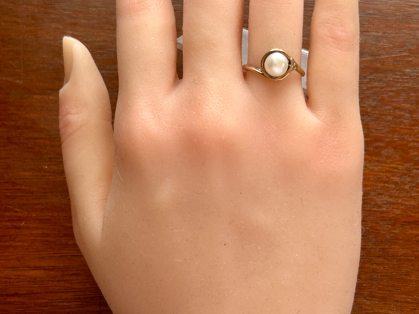 Vintage 10k Yellow Gold 6.5mm Pearl Diamond Accent Ring Sz 6