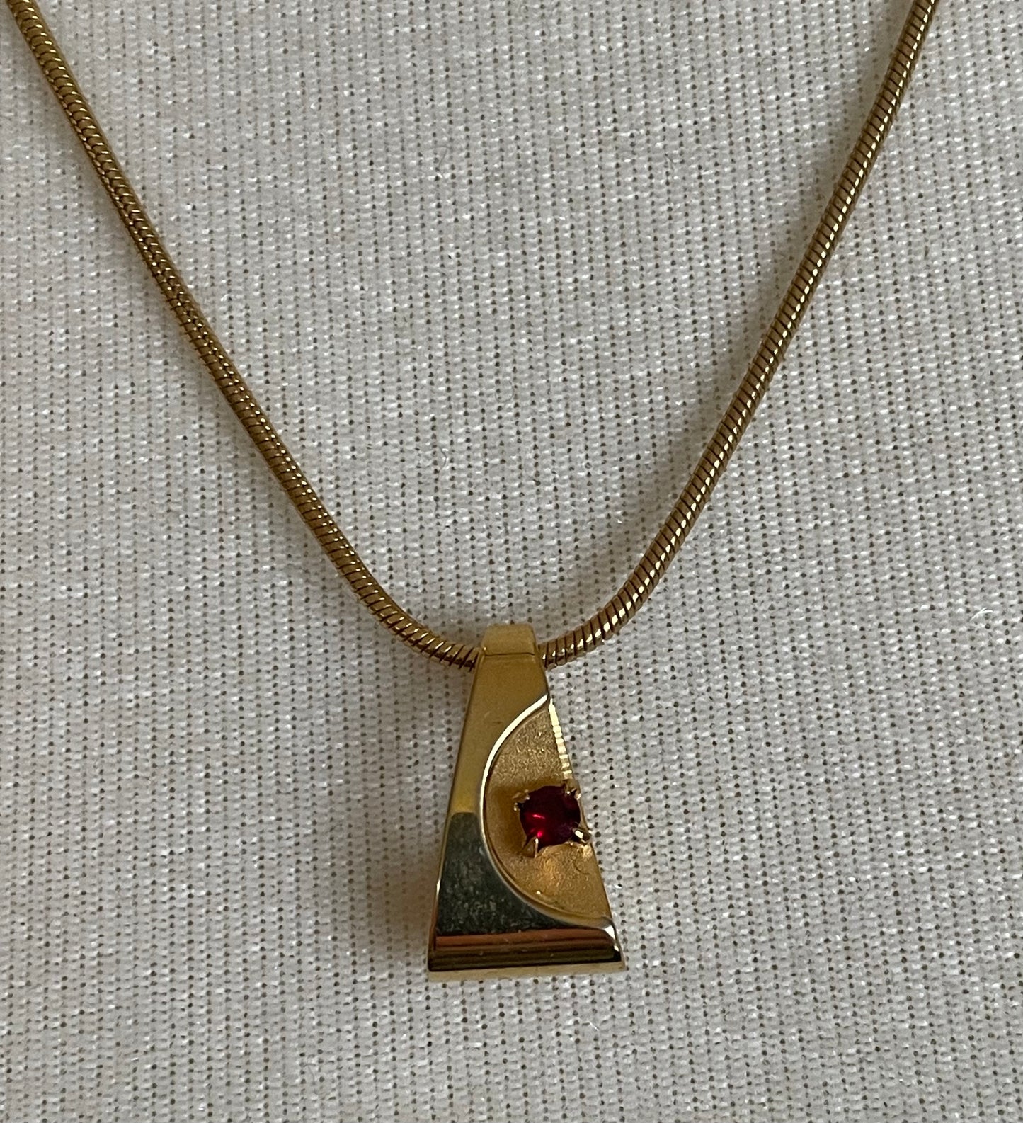 Vintage Gold Tone Chain Necklace Slide Pendant Red Rhinestone
