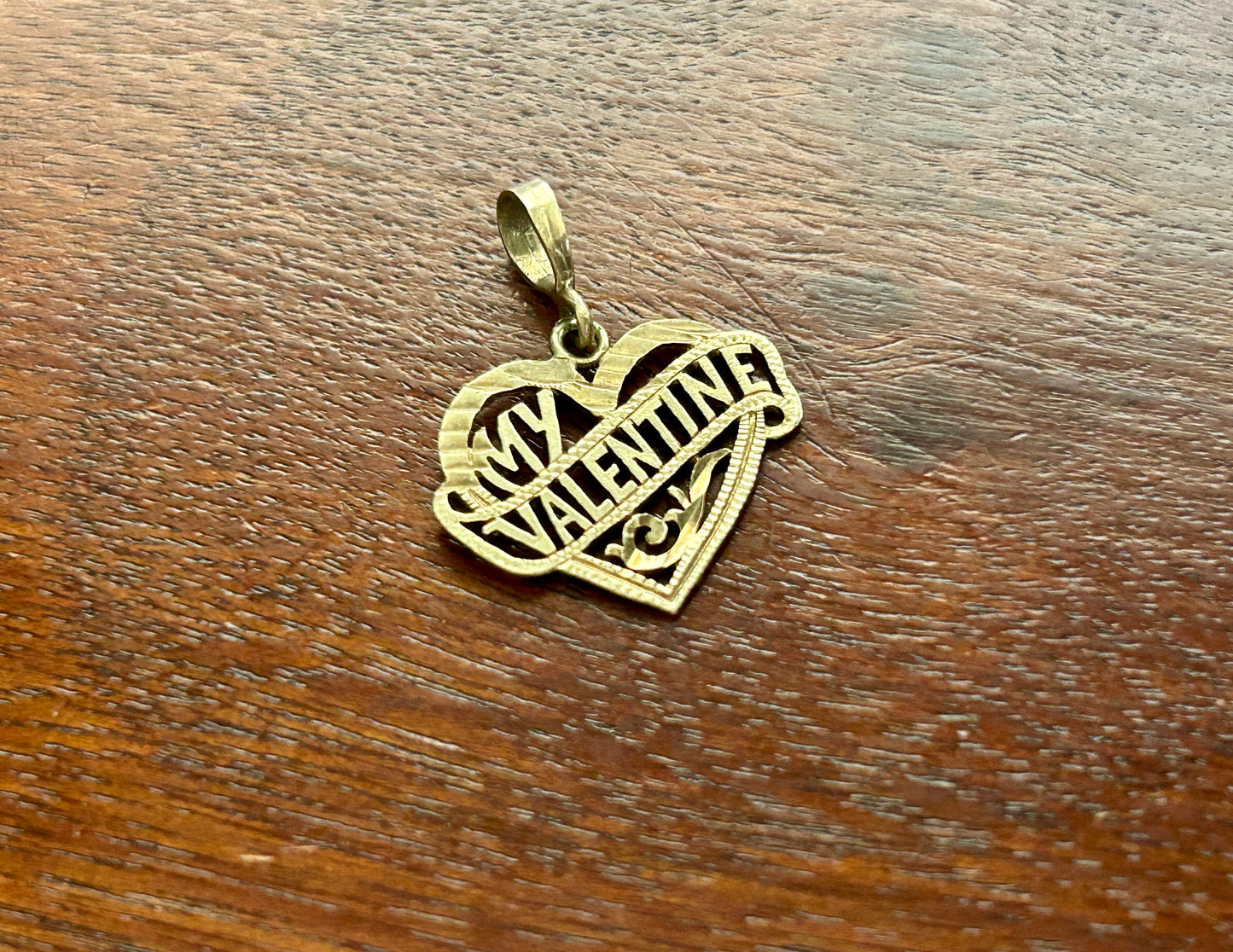 10k Yellow Gold Filigree Heart Shaped My Valentine Necklace Pendant Charm