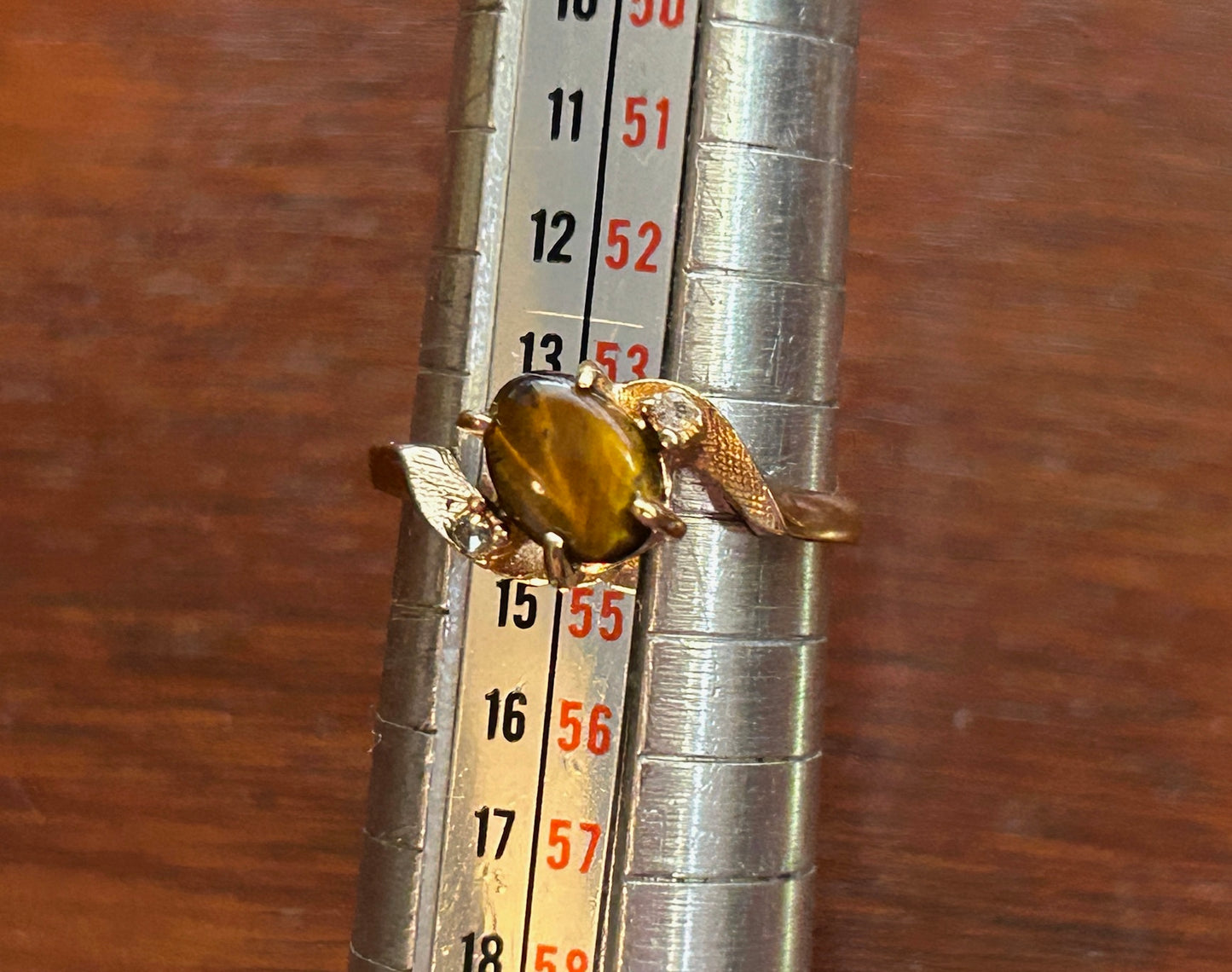 18k Yellow Gold Plate Oval Tigers Eye Ring Sz 6.75