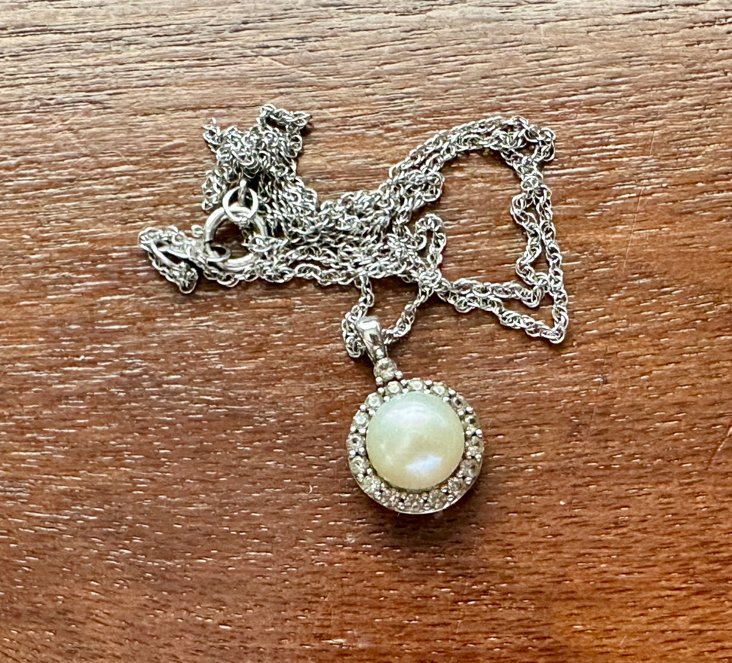Signed Designer Sterling Silver 925 Pearl CZ Halo Pendant Necklace Chain