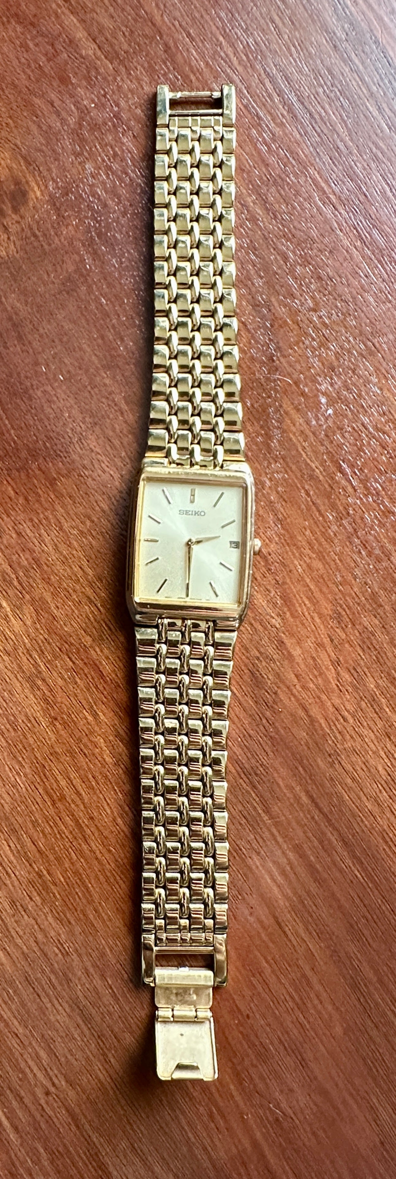 Vintage Seiko Men's Tank Quartz Watch Date Stainless Steel Gold Tone 7N39-5A39