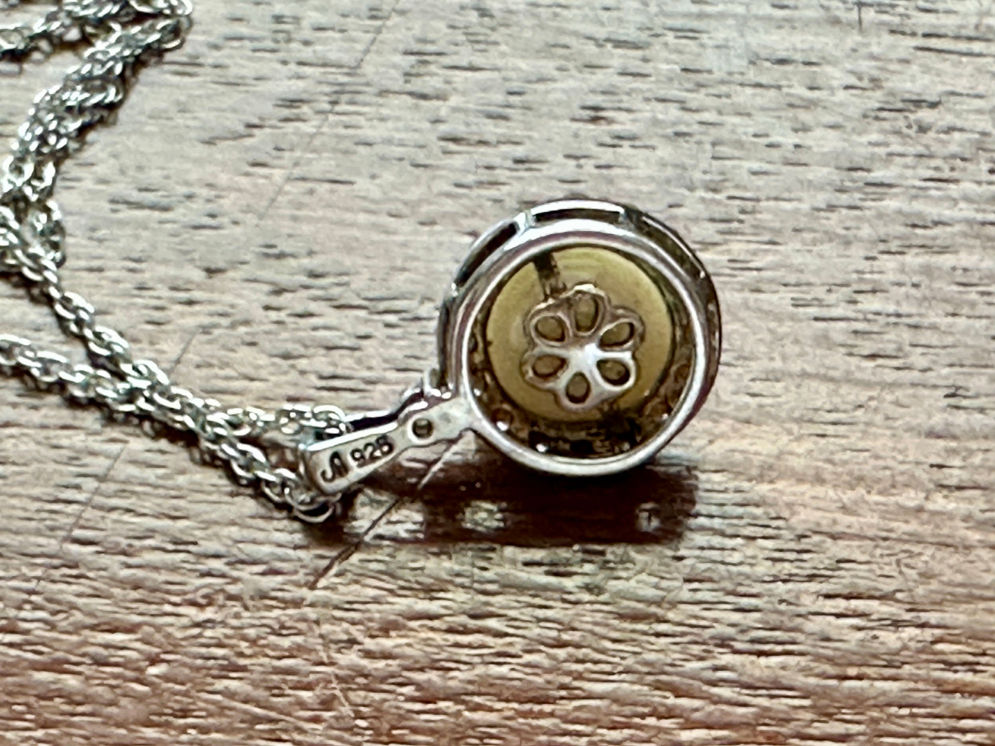 Signed Designer Sterling Silver 925 Pearl CZ Halo Pendant Necklace Chain